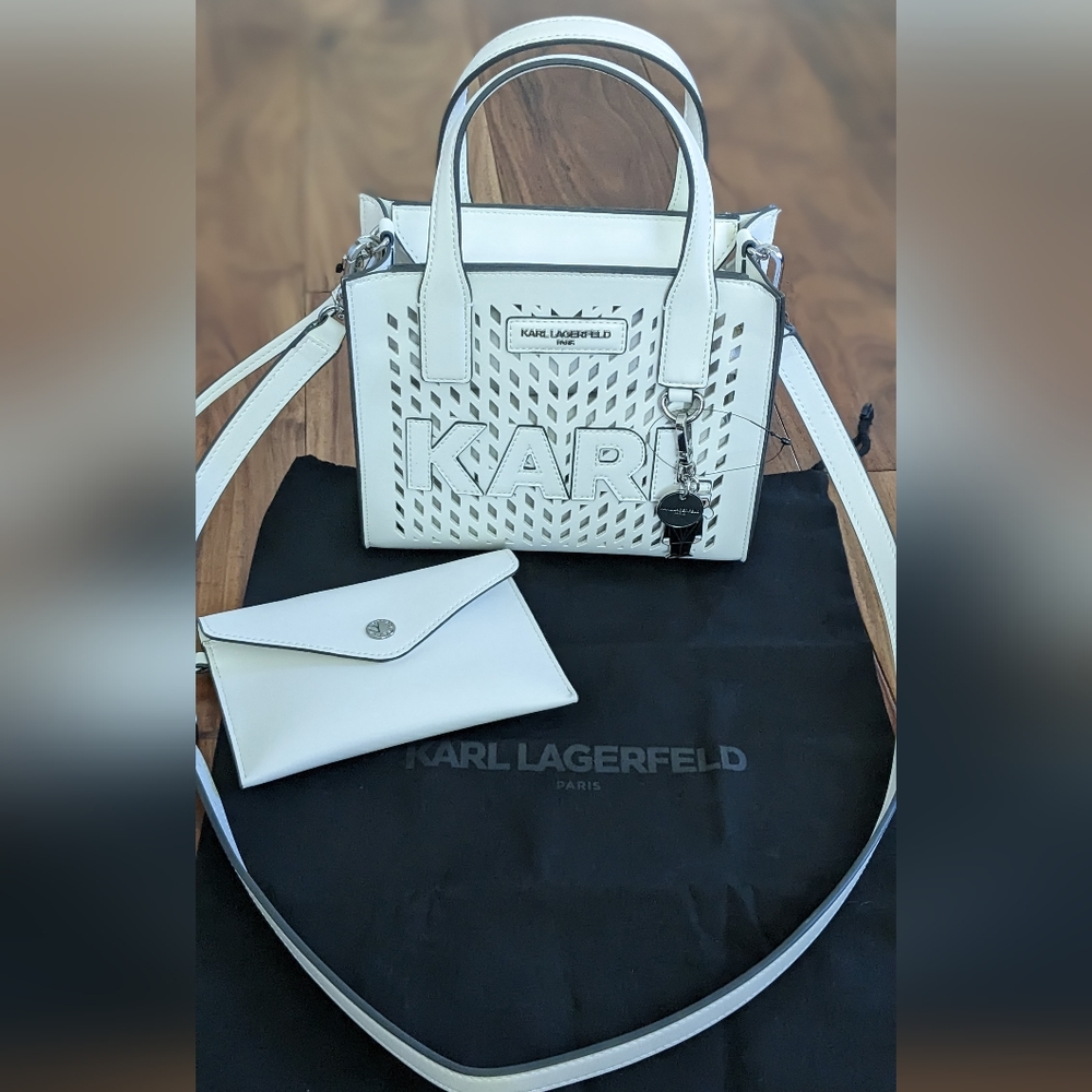 Karl Lagerfeld Nouveau Cutout Satchel Crossbody Bag + Pouch + Dust Bag Nwt ❤ - Picture 7 of 10